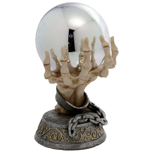 MANO DI SCHELETRO CHE TIENE UNA SFERA A LED